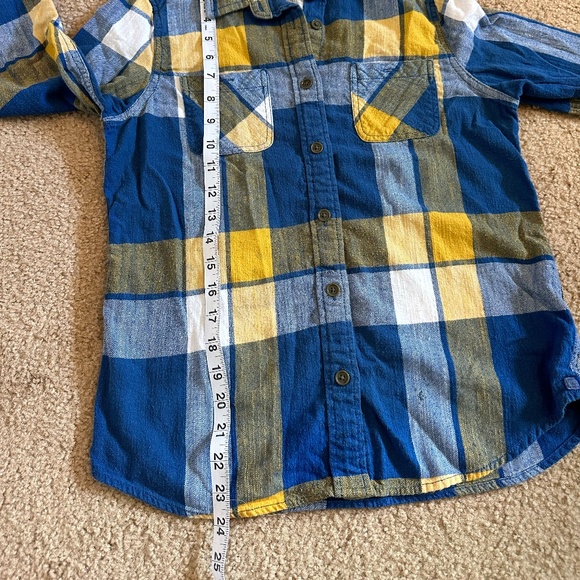 American Eagle Outfitters Blue and Yellow Plaid Button Down Flannel Size 8 - Picture 9 of 10